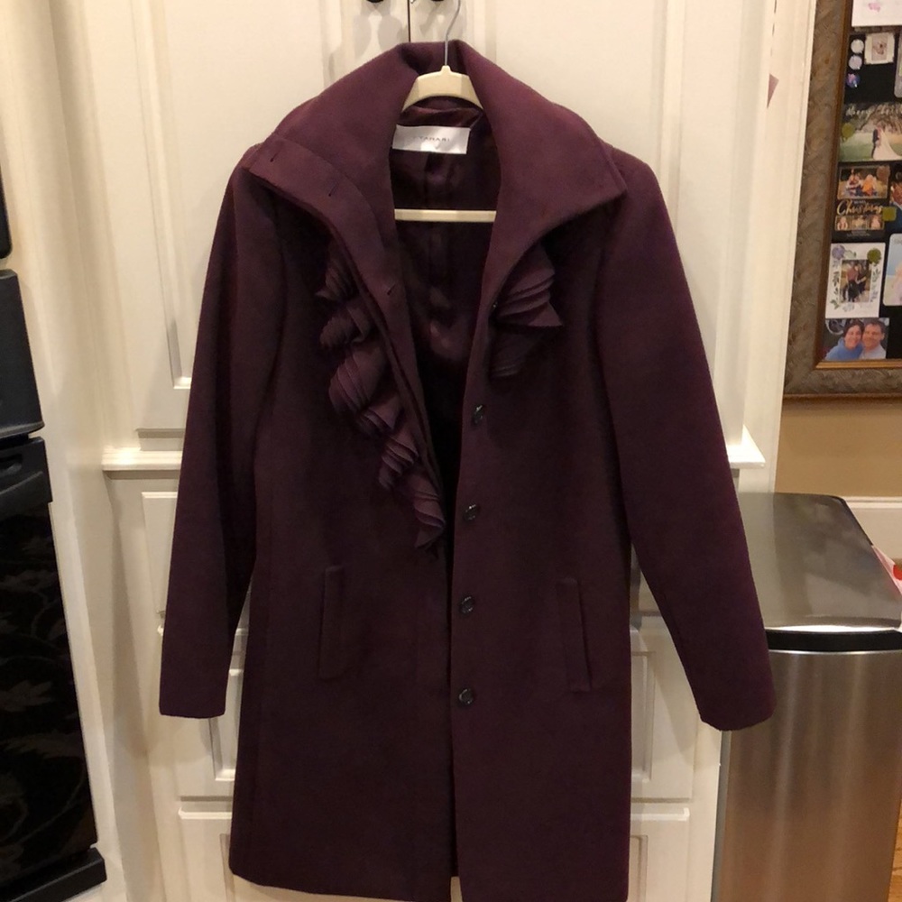 Tahari Plum Ruffle Coat - Picture 7 of 9